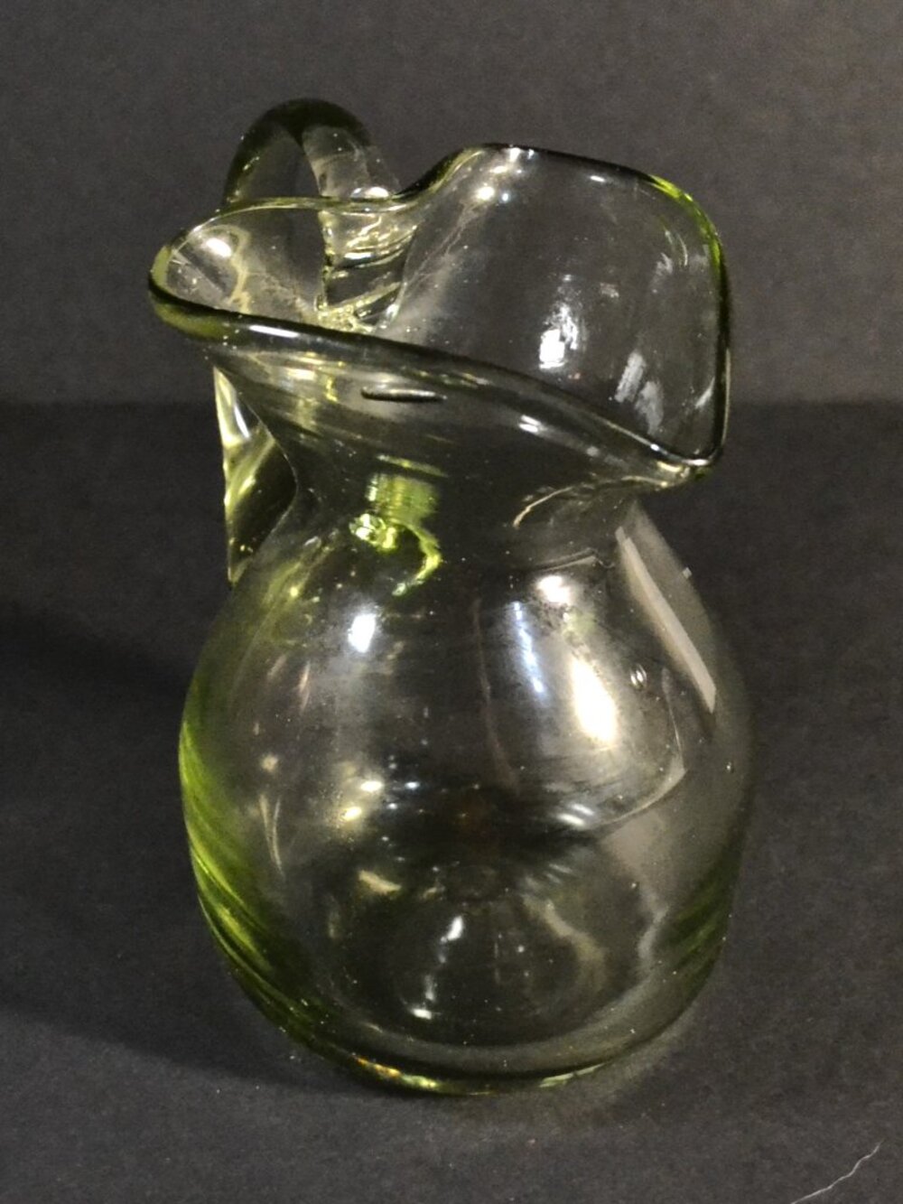 Handblown Glass Pitcher Smoky Green Heart Shaped Top Entertaining Decor - Picture 3 of 7